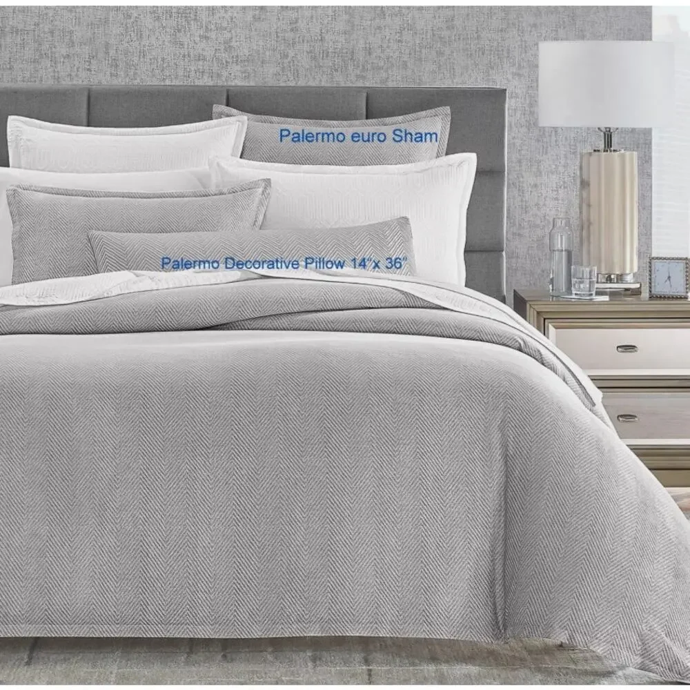 Hudson Park Palermo Euro Pillow Sham Gray Chevron Pattern Italy 100% Cotton